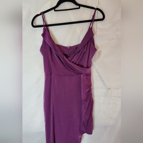 Lulu's Satiny Deep Purple Asymmetrical Dress with Relaxed Bustline in Size Large - Picture 2 of 7